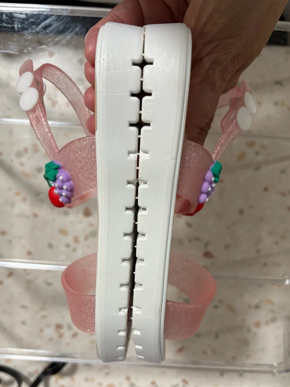 Bebe Girls Glitter Toddler Jelly Sandals with 3D Charms 🍒🍇🧁- Size S 11-12